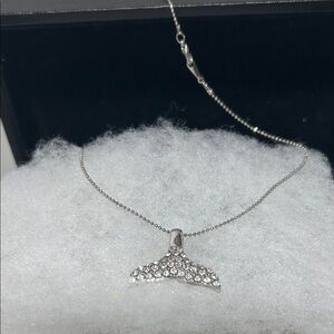 Silver Crystal Whale Tail Pendant Necklace - Women Jewelry